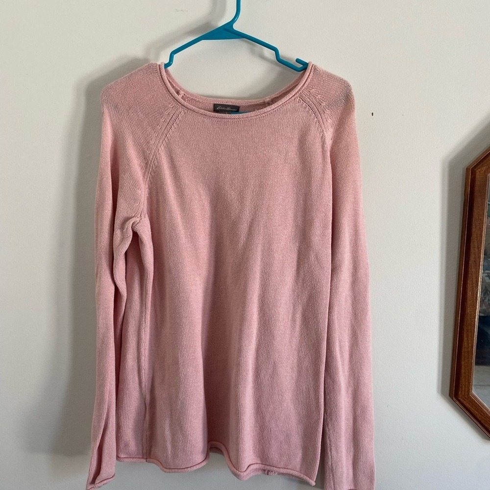 Eddie Bauer Womens Pink Raglan Sleeve‎ Rolled Hem Knit Pullover Sweater Size L
